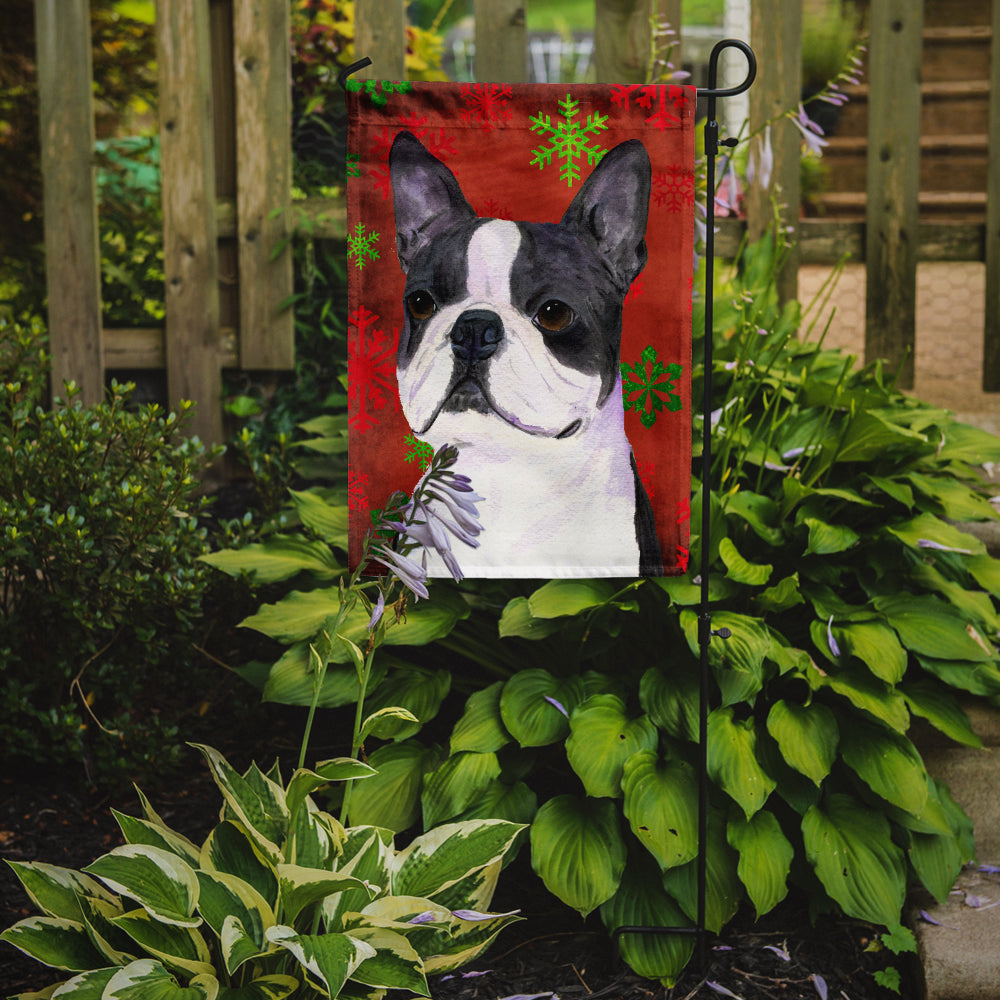 Boston Terrier Red Green Snowflakes Christmas Garden Flag Mailbox Decorative Yard Banner Outside Patio Artwork for Flower Beds, Garden Size, Multicolor