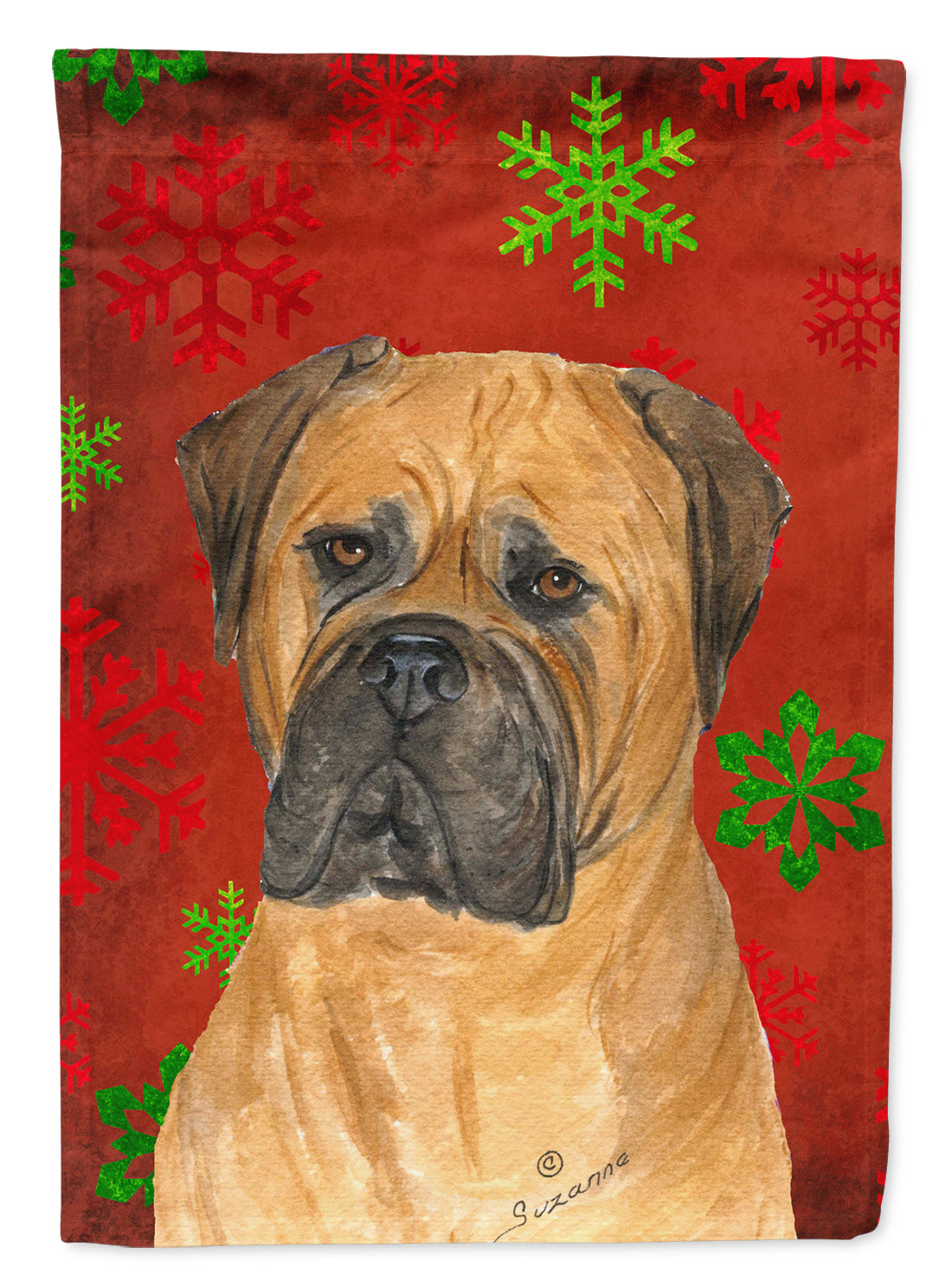 Bullmastiff Red and Green Snowflakes Holiday Christmas Garden Flag Mailbox Decorative Yard Banner Outside Patio Artwork for Flower Beds, Garden Size, Multicolor