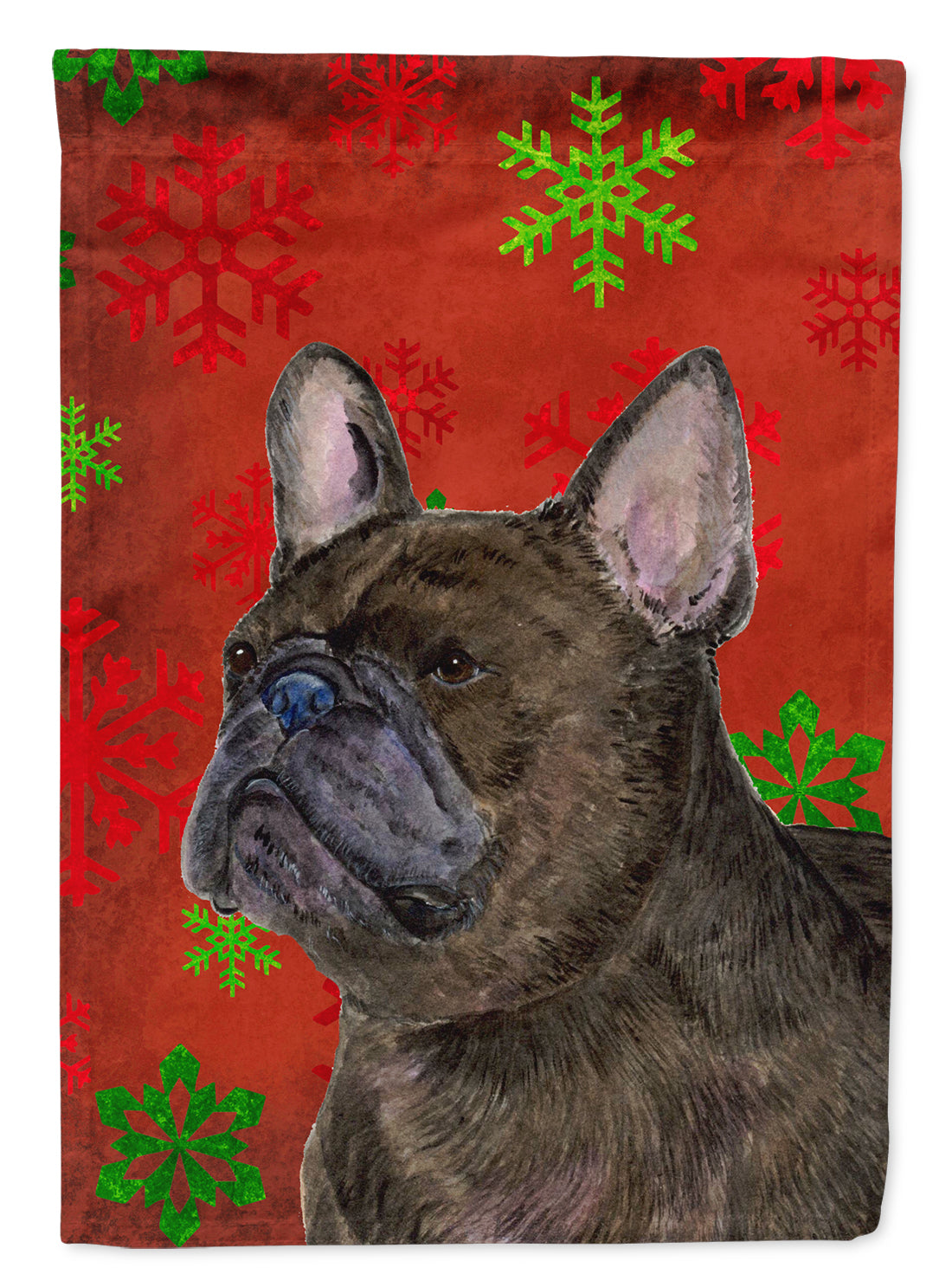 French Bulldog Red and Green Snowflakes Holiday Christmas Garden Flag Mailbox Decorative Yard Banner Outside Patio Artwork for Flower Beds, Garden Size, Multicolor
