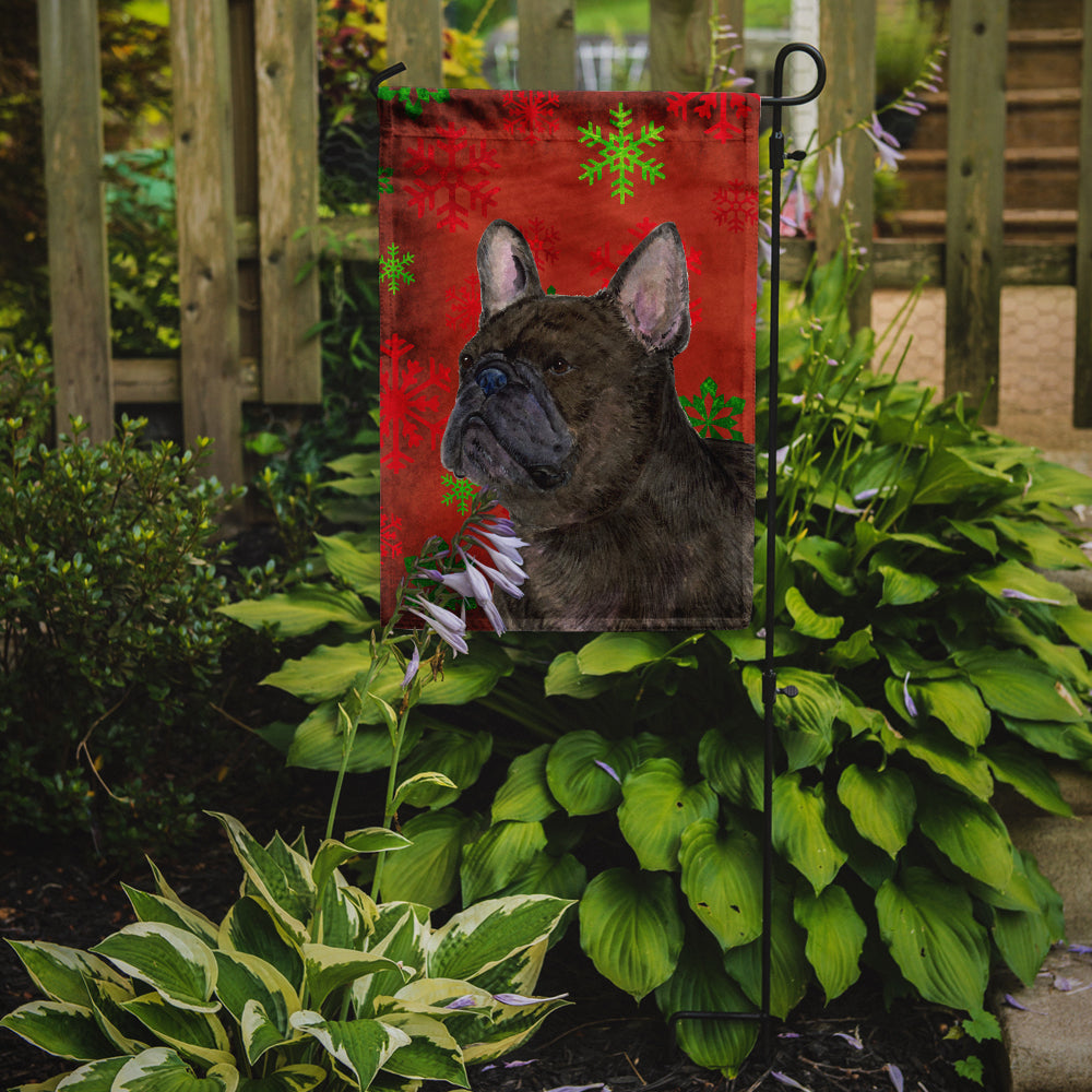 French Bulldog Red and Green Snowflakes Holiday Christmas Garden Flag Mailbox Decorative Yard Banner Outside Patio Artwork for Flower Beds, Garden Size, Multicolor