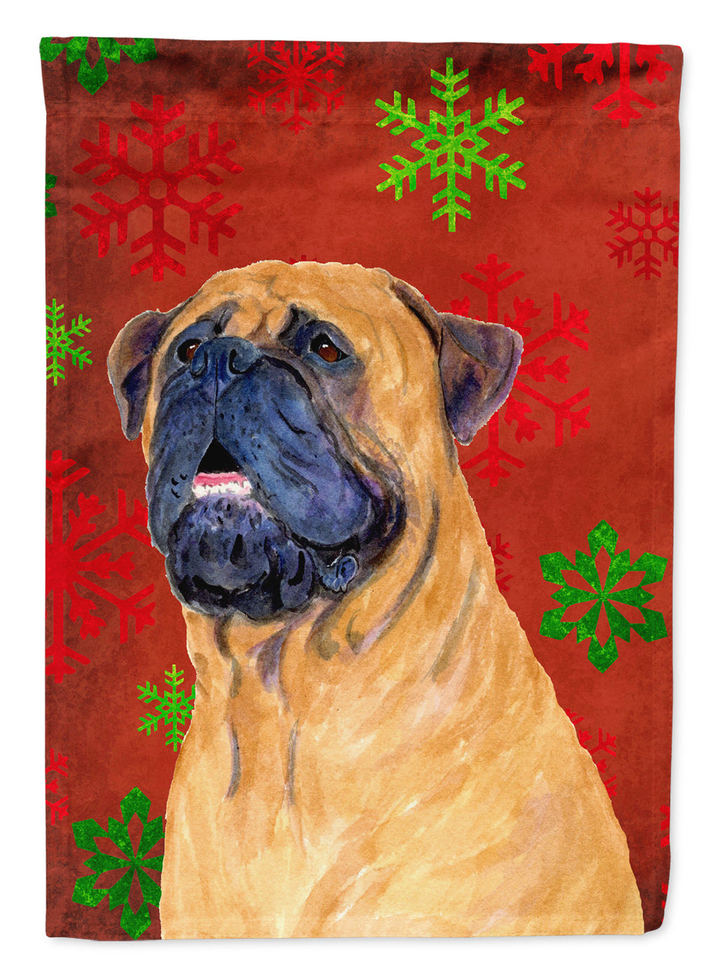 Mastiff Red and Green Snowflakes Holiday Christmas Garden Flag Mailbox Decorative Yard Banner Outside Patio Artwork for Flower Beds, Garden Size, Multicolor