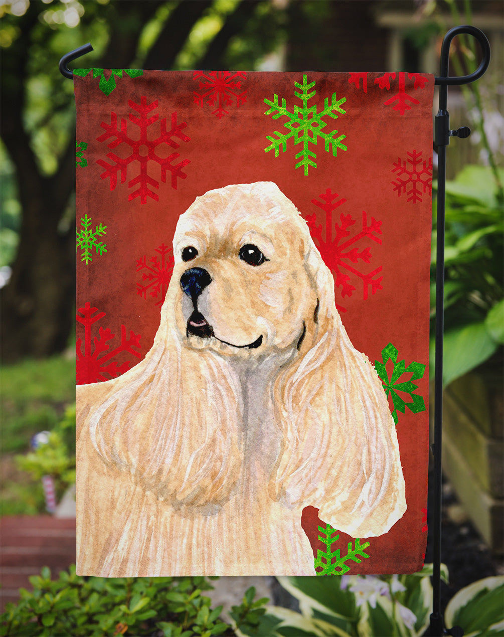 Buff Cocker Spaniel Red Green Snowflakes Christmas Garden Flag Mailbox Decorative Yard Banner Outside Patio Artwork for Flower Beds, Garden Size, Multicolor