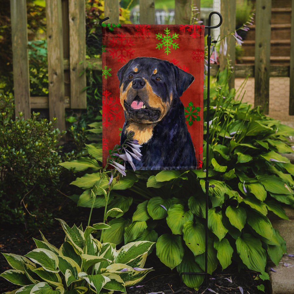 Rottweiler Red and Green Snowflakes Holiday Christmas Garden Flag Mailbox Decorative Yard Banner Outside Patio Artwork for Flower Beds, Garden Size, Multicolor