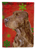 Field Spaniel Red and Green Snowflakes Holiday Christmas Garden Flag Mailbox Decorative Yard Banner Outside Patio Artwork for Flower Beds, Garden Size, Multicolor