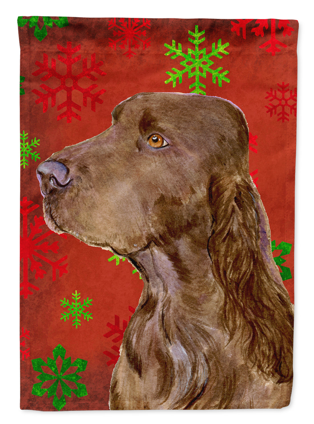 Field Spaniel Red and Green Snowflakes Holiday Christmas Garden Flag Mailbox Decorative Yard Banner Outside Patio Artwork for Flower Beds, Garden Size, Multicolor
