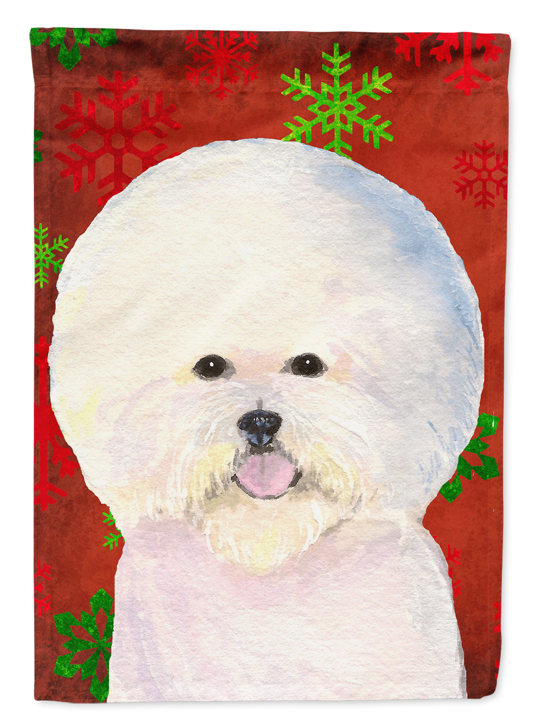 Bichon Frise Red and Green Snowflakes Holiday Christmas Garden Flag Mailbox Decorative Yard Banner Outside Patio Artwork for Flower Beds, Garden Size, Multicolor