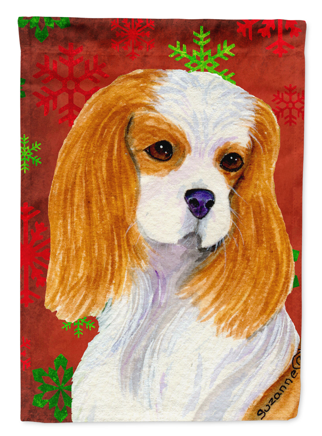 Cavalier Spaniel Red and Green Snowflakes Holiday Christmas Garden Flag Mailbox Decorative Yard Banner Outside Patio Artwork for Flower Beds, Garden Size, Multicolor