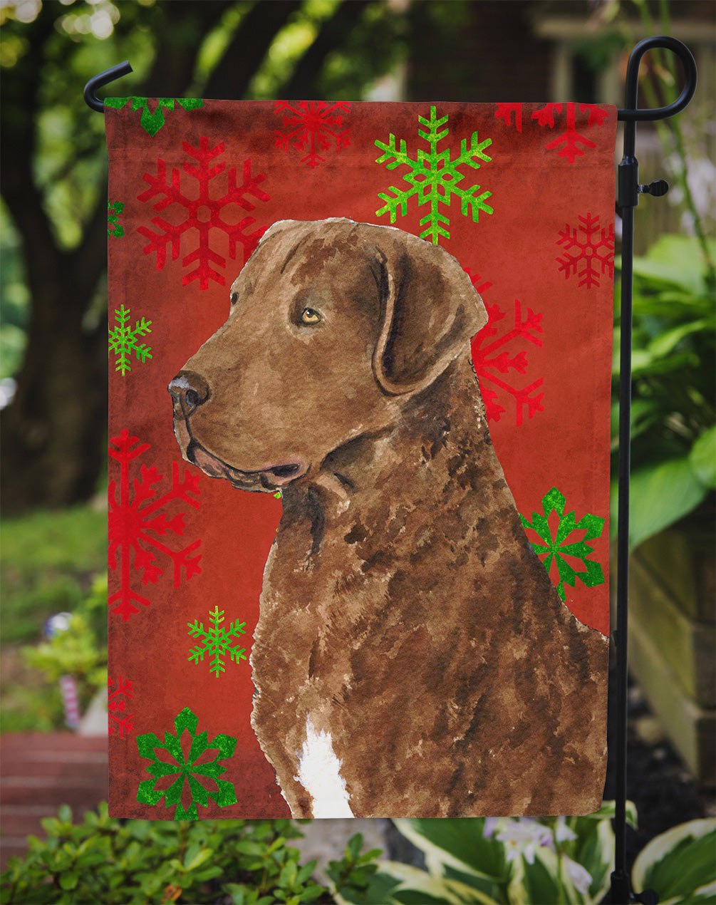 Chesapeake Bay Retriever Red Snowflakes Holiday Christmas Garden Flag Mailbox Decorative Yard Banner Outside Patio Artwork for Flower Beds, Garden Size, Multicolor