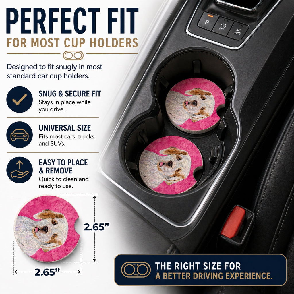 Pink Clumber Spaniel Set of 2 Cup Holder Car Coasters Absorbent Round Sandstone Coasters Gifts for Men or Women, 2.5, Multicolor