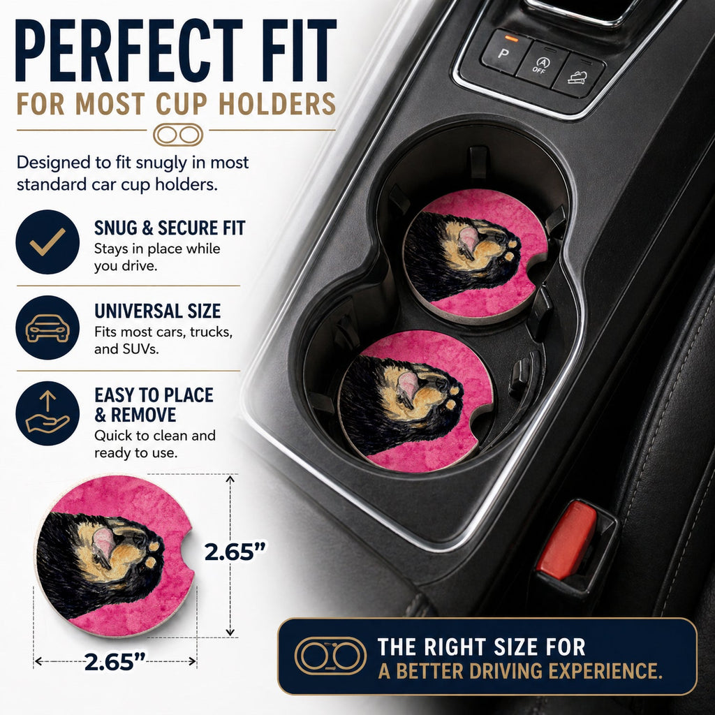 Pink Tibetan Mastiff Set of 2 Cup Holder Car Coasters Absorbent Round Sandstone Coasters Gifts for Men or Women, 2.5, Multicolor