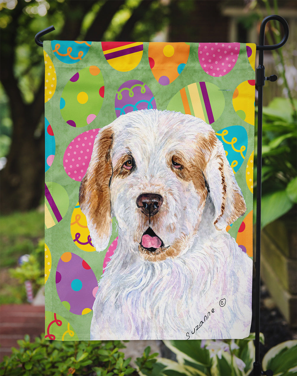 Clumber Spaniel Easter Eggtravaganza Garden Flag Mailbox Decorative Yard Banner Outside Patio Artwork for Flower Beds, Garden Size, Multicolor