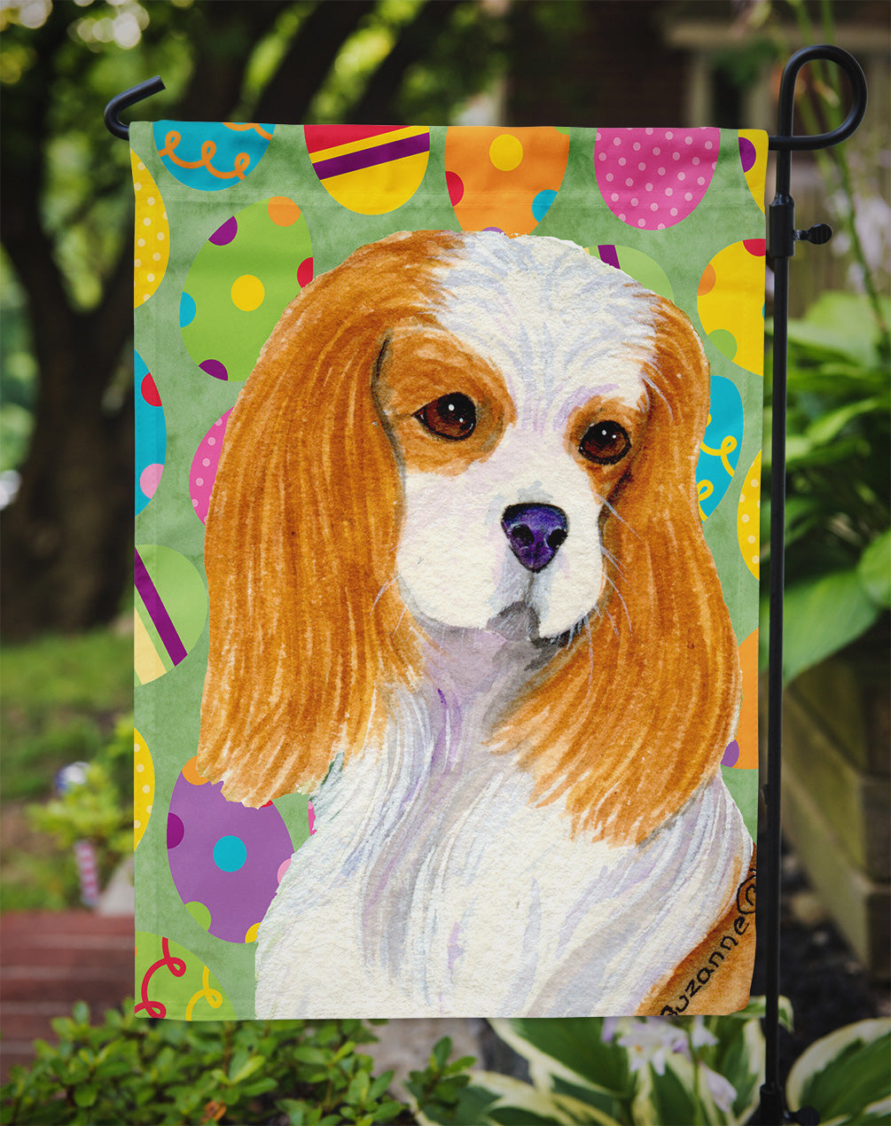 Cavalier Spaniel Easter Eggtravaganza Garden Flag Mailbox Decorative Yard Banner Outside Patio Artwork for Flower Beds, Garden Size, Multicolor