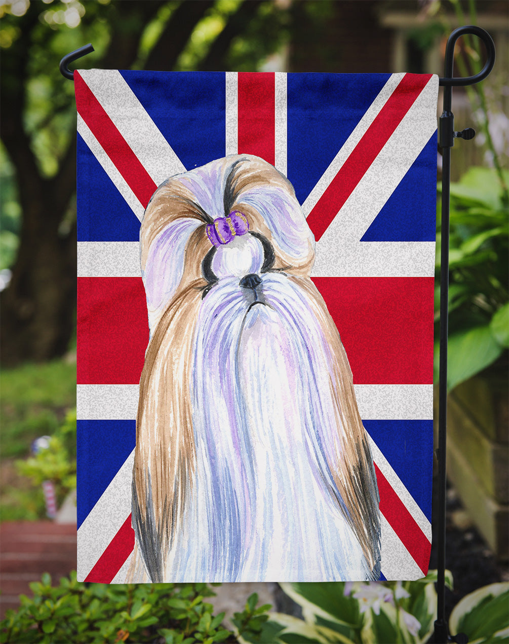 Shih Tzu with English Union Jack British Flag Garden Flag Mailbox Decorative Yard Banner Outside Patio Artwork for Flower Beds, Garden Size, Multicolor