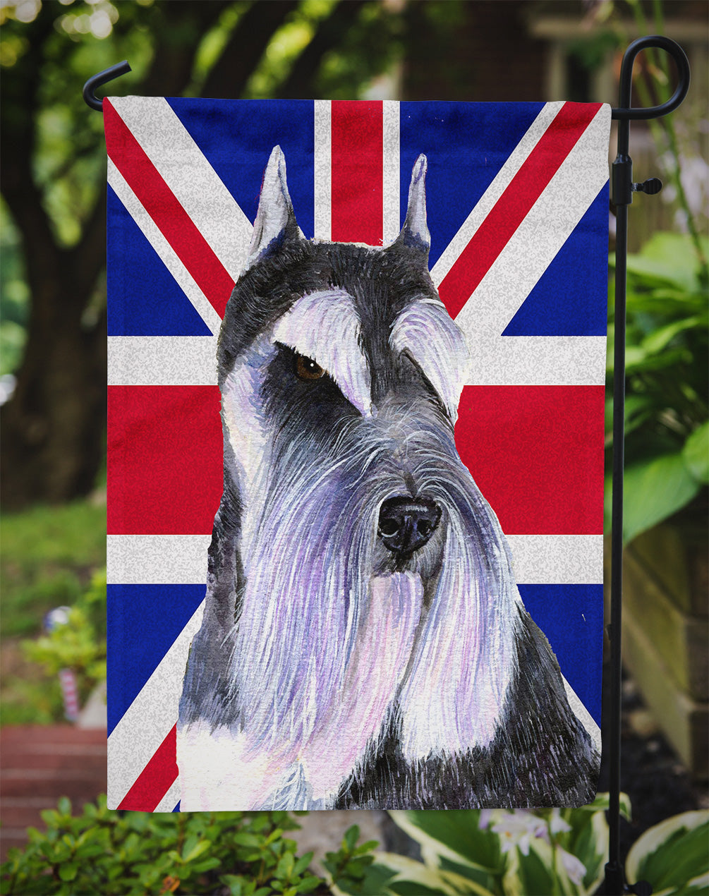 Schnauzer with English Union Jack British Flag Garden Flag Mailbox Decorative Yard Banner Outside Patio Artwork for Flower Beds, Garden Size, Multicolor