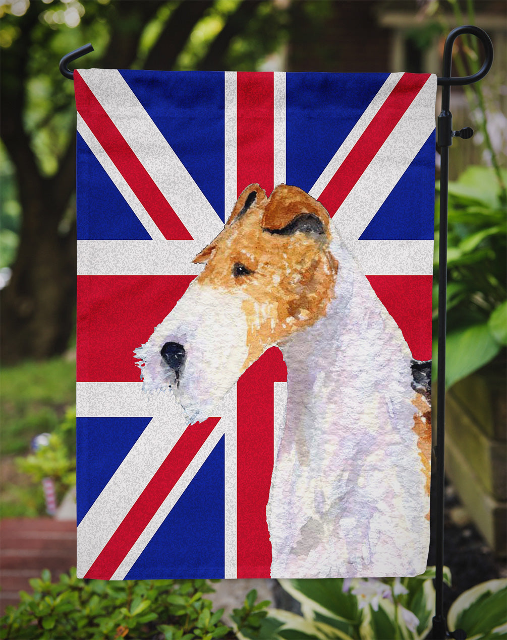 Fox Terrier with English Union Jack British Flag Garden Flag Mailbox Decorative Yard Banner Outside Patio Artwork for Flower Beds, Garden Size, Multicolor