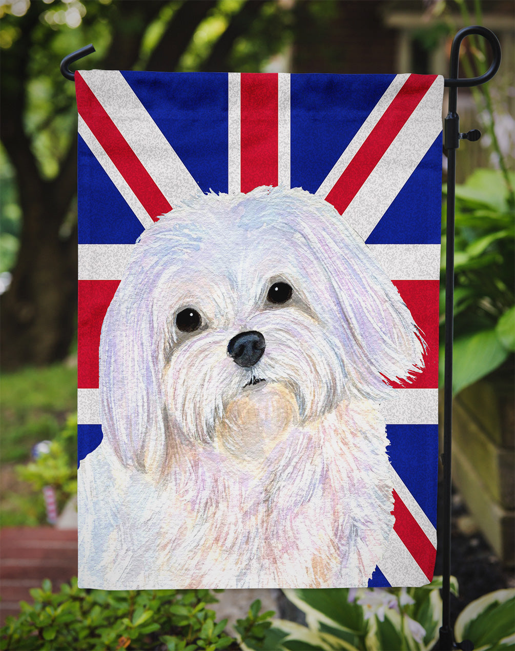 Maltese with English Union Jack British Flag Garden Flag Mailbox Decorative Yard Banner Outside Patio Artwork for Flower Beds, Garden Size, Multicolor