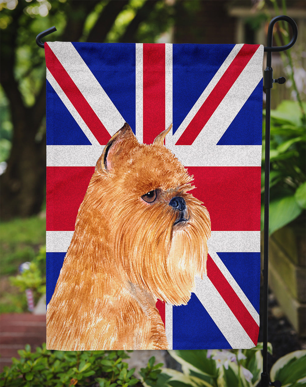 Brussels Griffon with English Union Jack British Flag Garden Flag Mailbox Decorative Yard Banner Outside Patio Artwork for Flower Beds, Garden Size, Multicolor