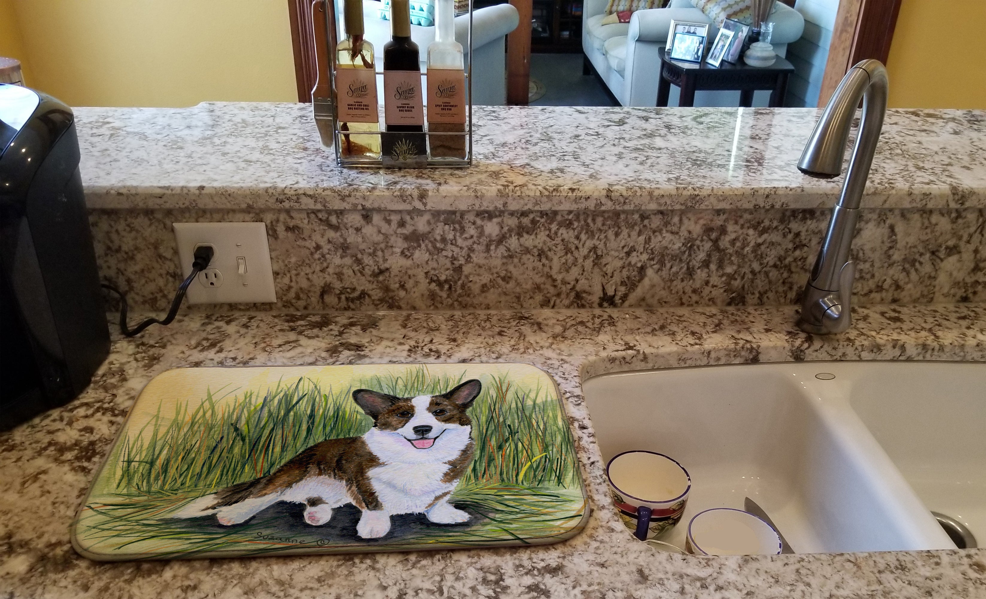 Corgi Dish Drying Mat Absorbent Dish Drying Mat Pad for Kitchen Counter Dish Drainer Mat for Countertop, 14 x 21", Multicolor