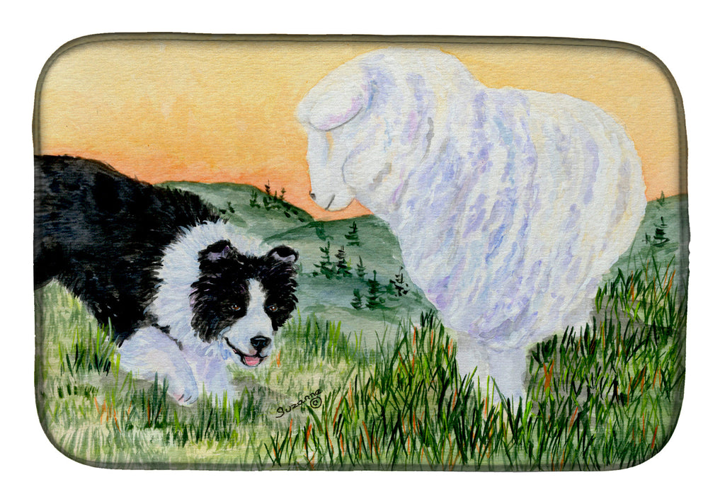Border Collie Dish Drying Mat Absorbent Dish Drying Mat Pad for Kitchen Counter Dish Drainer Mat for Countertop, 14 x 21", Multicolor