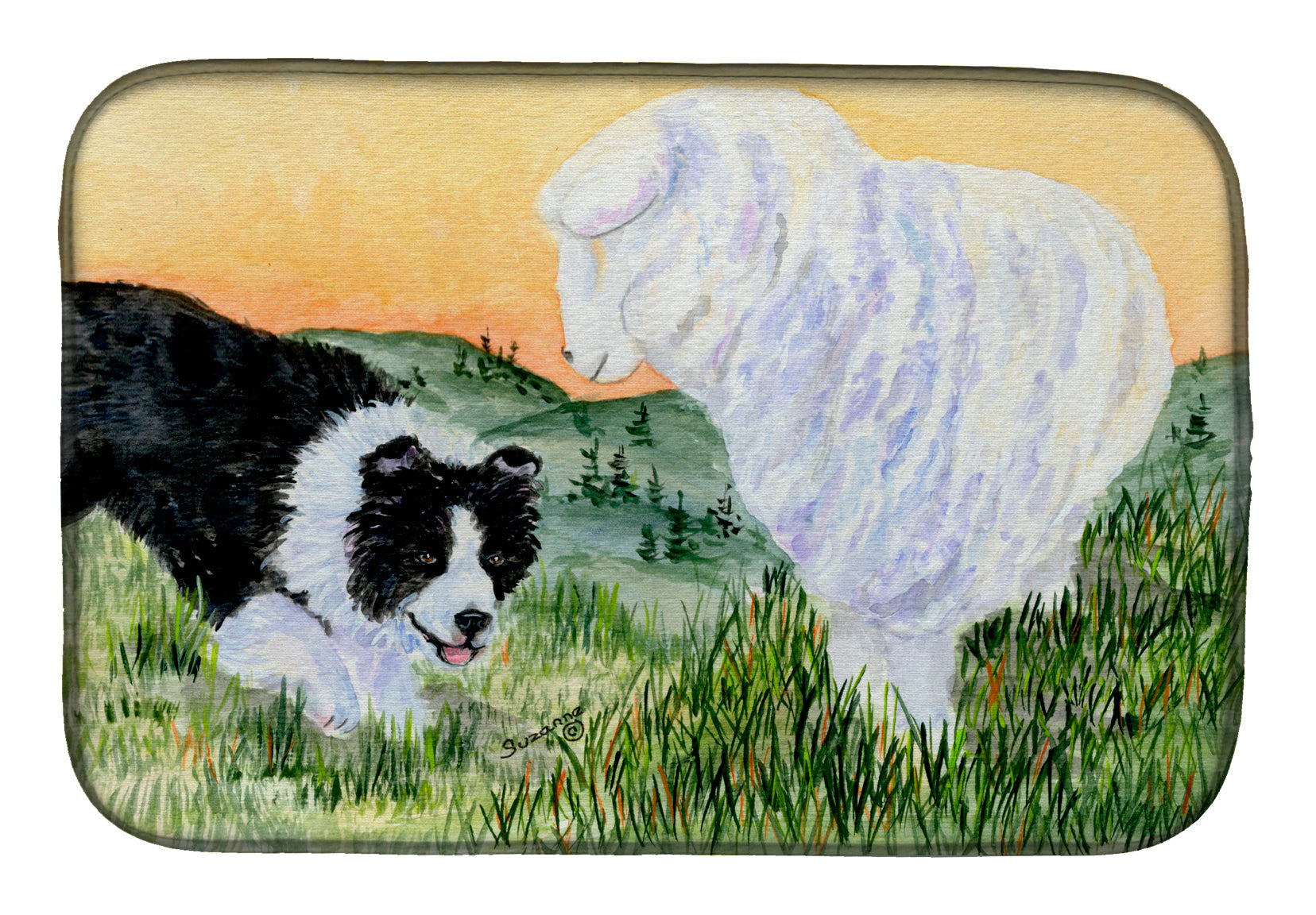 Border Collie Dish Drying Mat Absorbent Dish Drying Mat Pad for Kitchen Counter Dish Drainer Mat for Countertop, 14 x 21", Multicolor