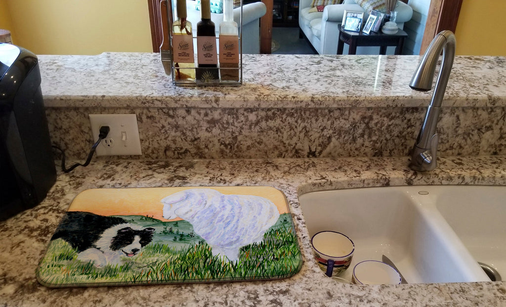 Border Collie Dish Drying Mat Absorbent Dish Drying Mat Pad for Kitchen Counter Dish Drainer Mat for Countertop, 14 x 21", Multicolor
