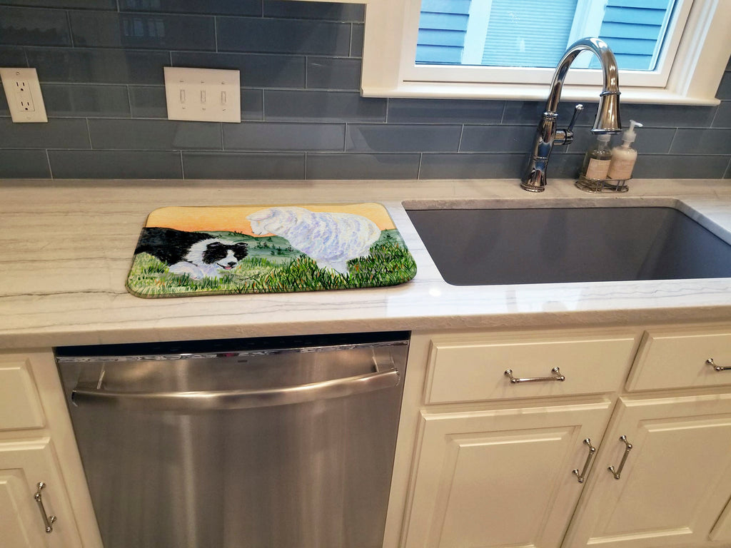 Border Collie Dish Drying Mat Absorbent Dish Drying Mat Pad for Kitchen Counter Dish Drainer Mat for Countertop, 14 x 21", Multicolor