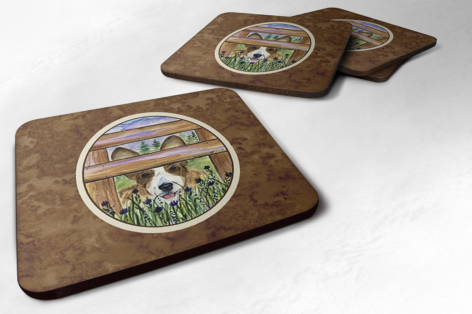 Corgi Foam Coasters Set of 4 Cup Coasters for Indoor Outdoor, Tabletop Protection, Anti Slip, Mouse pad Material