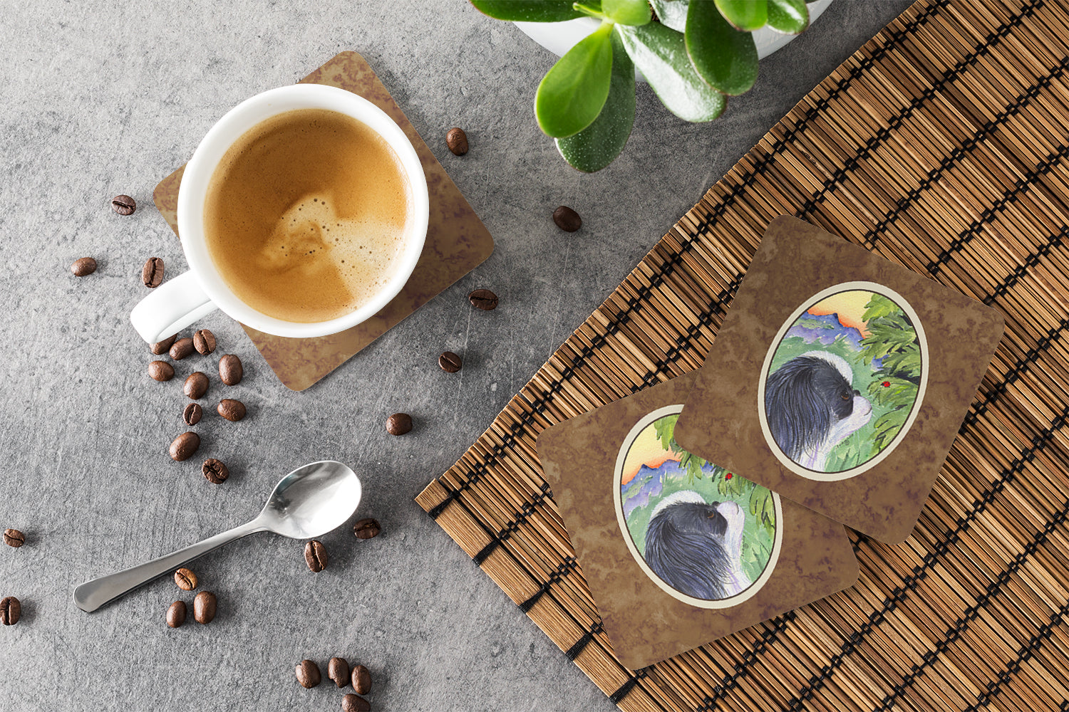 Japanese Chin Foam Coasters Set of 4 Cup Coasters for Indoor Outdoor, Tabletop Protection, Anti Slip, Mouse pad Material