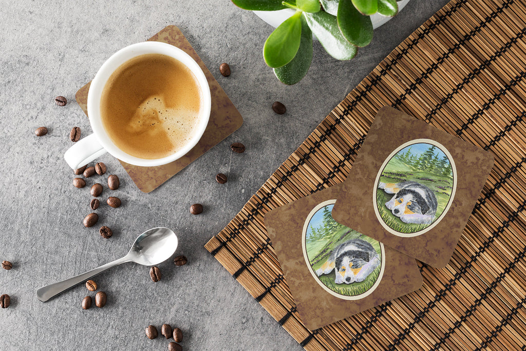 Australian Shepherd Foam Coasters Set of 4 Cup Coasters for Indoor Outdoor, Tabletop Protection, Anti Slip, Mouse pad Material