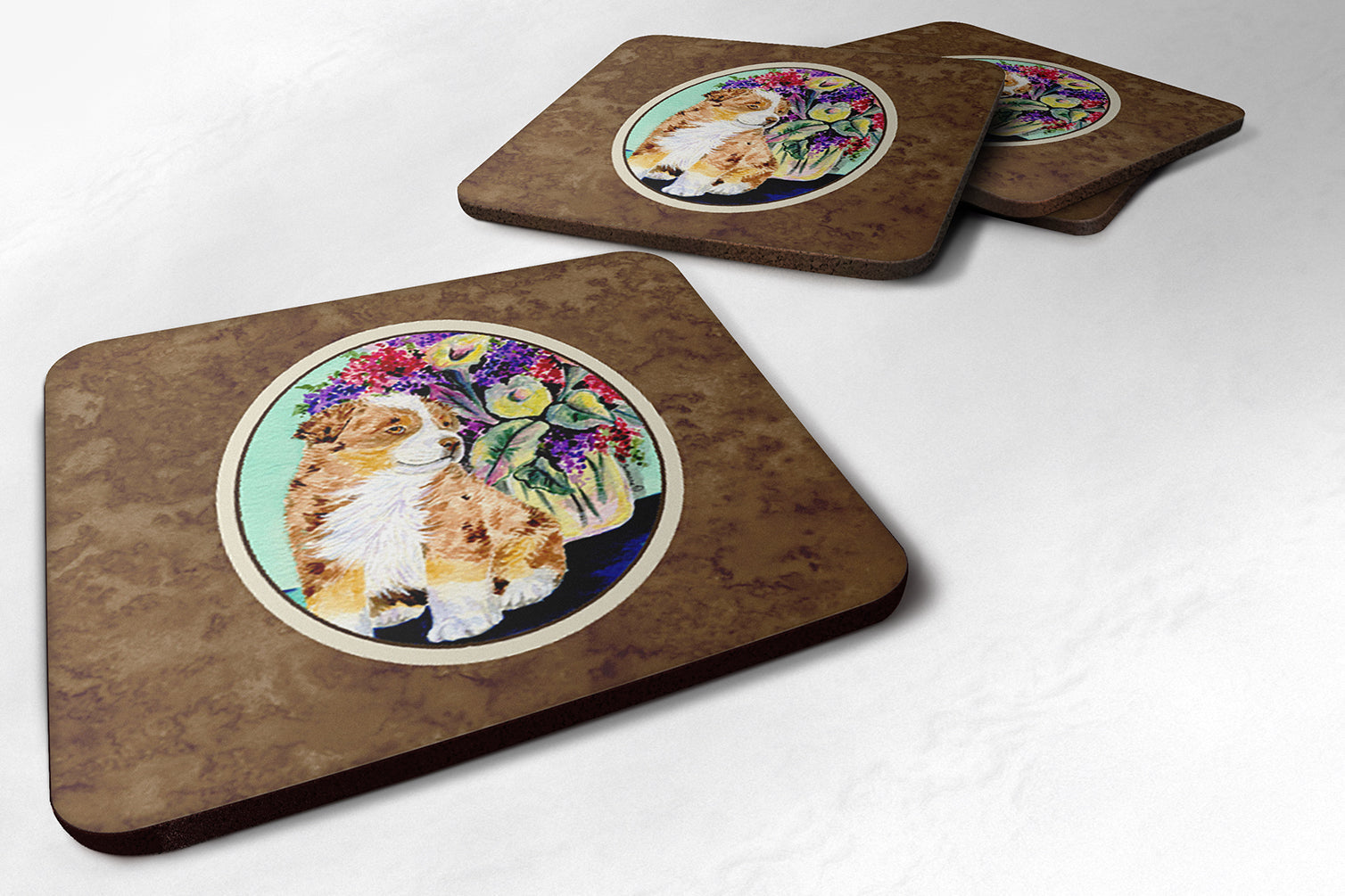 Australian Shepherd Foam Coasters Set of 4 Cup Coasters for Indoor Outdoor, Tabletop Protection, Anti Slip, Mouse pad Material