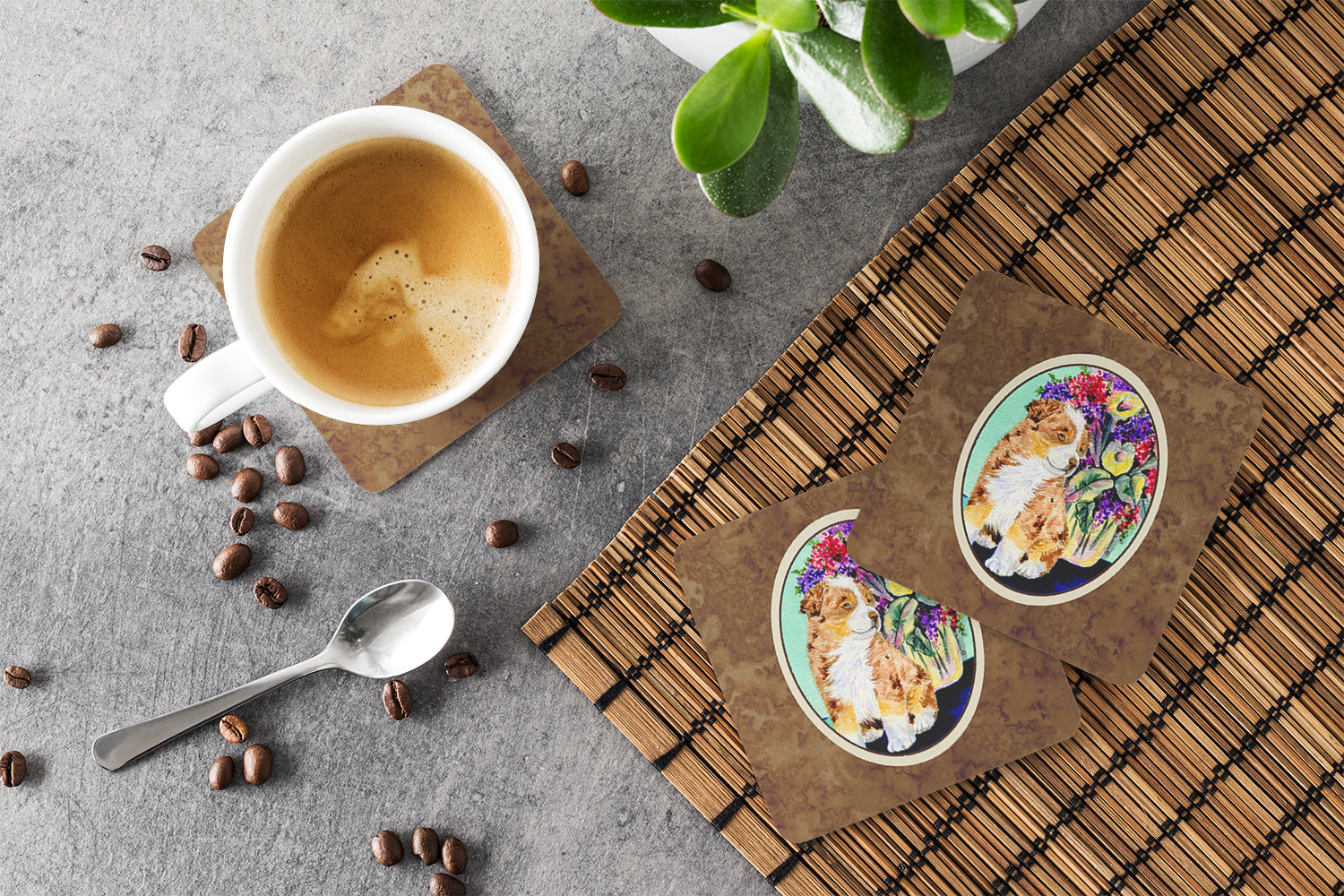 Australian Shepherd Foam Coasters Set of 4 Cup Coasters for Indoor Outdoor, Tabletop Protection, Anti Slip, Mouse pad Material