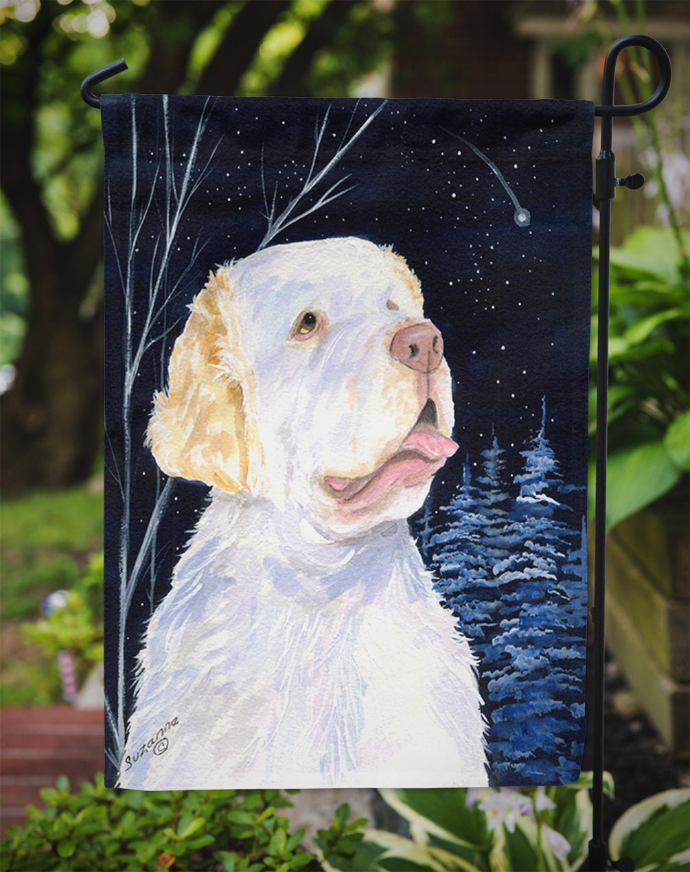 Starry Night Clumber Spaniel Garden Flag Mailbox Decorative Yard Banner Outside Patio Artwork for Flower Beds, Garden Size, Multicolor
