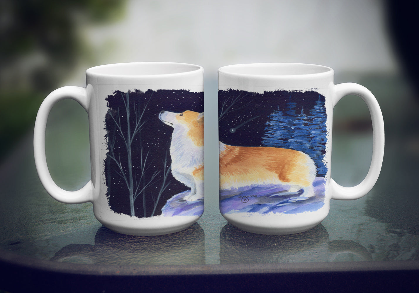 Starry Night Corgi Ceramic Coffee Mug 15 oz Decorative Large C Handle Mug Cup for Tea, Cocoa Hot Chocolate