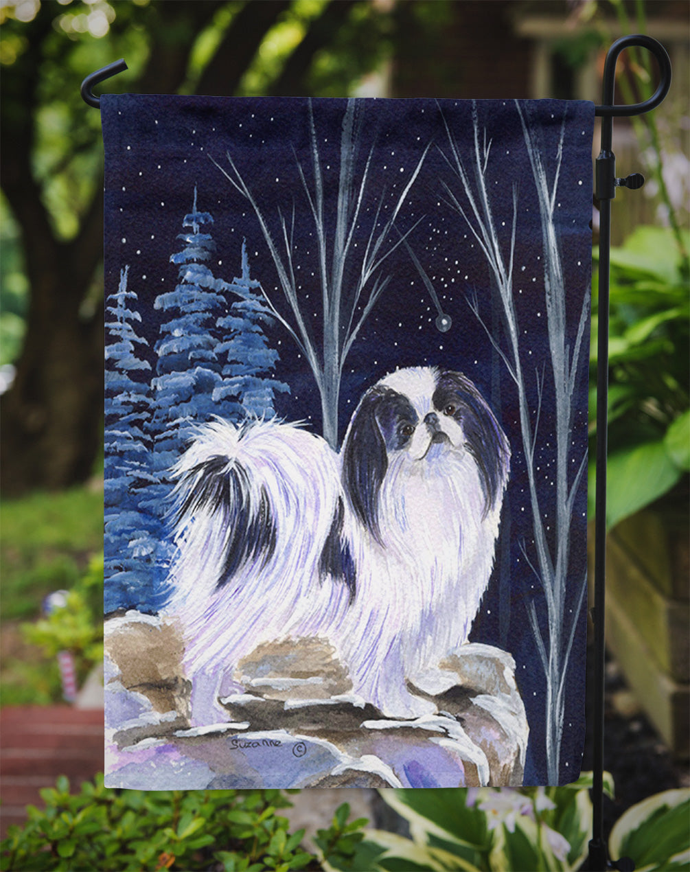 Starry Night Japanese Chin Garden Flag Mailbox Decorative Yard Banner Outside Patio Artwork for Flower Beds, Garden Size, Multicolor
