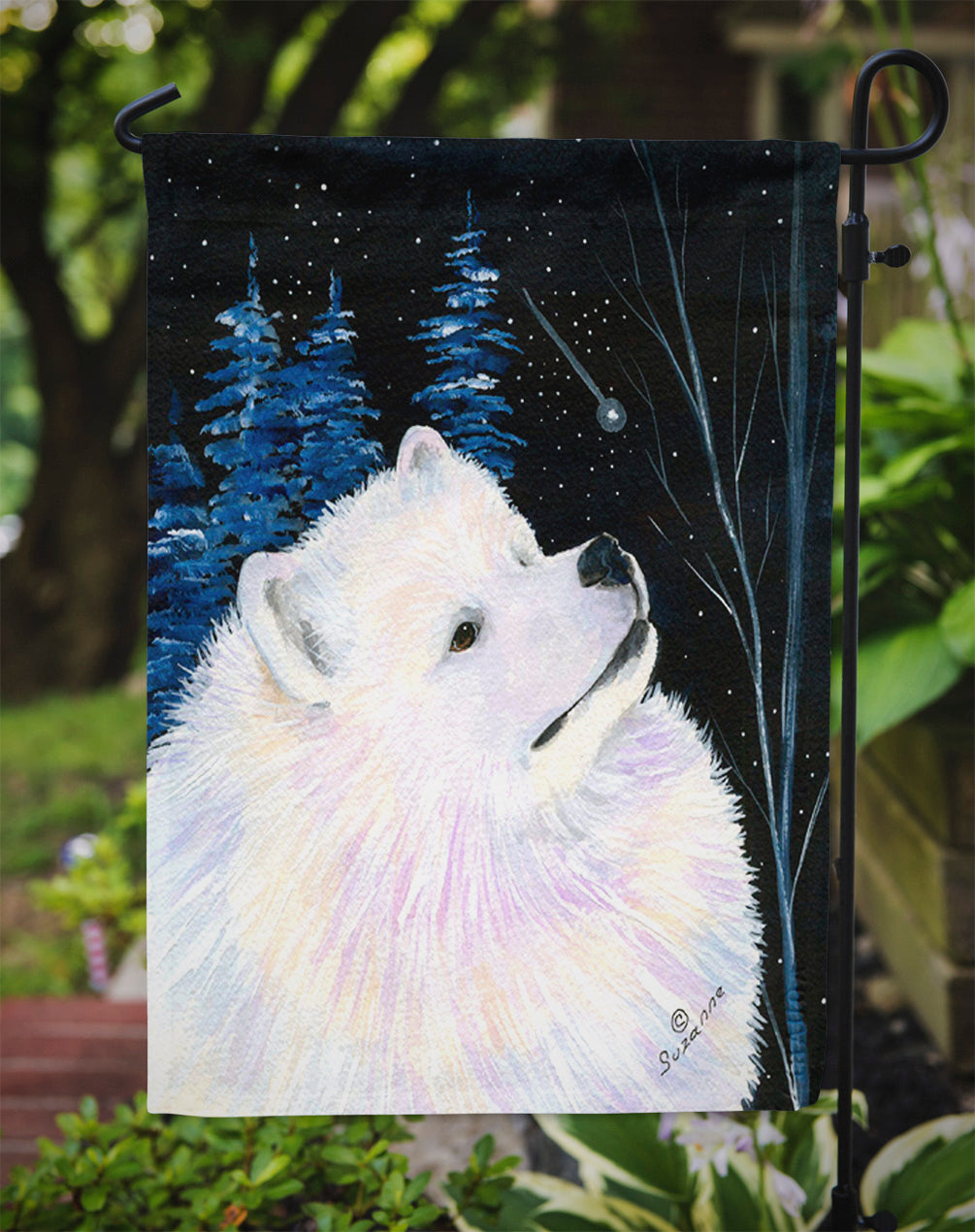 Starry Night Samoyed Garden Flag Mailbox Decorative Yard Banner Outside Patio Artwork for Flower Beds, Garden Size, Multicolor
