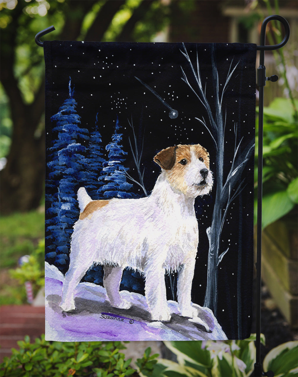 Starry Night Jack Russell Terrier Garden Flag Mailbox Decorative Yard Banner Outside Patio Artwork for Flower Beds, Garden Size, Multicolor