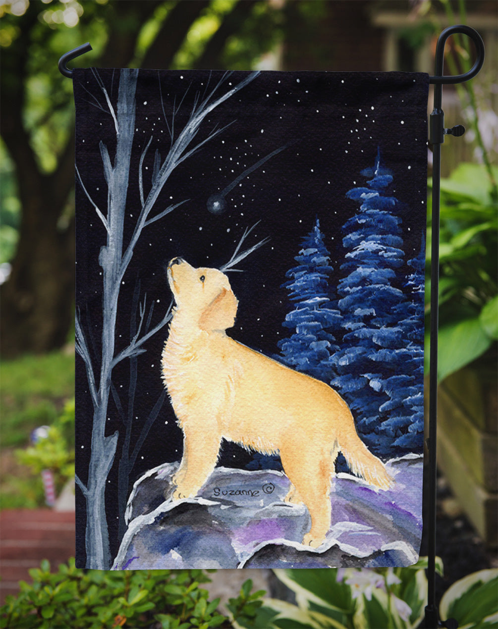 Starry Night Golden Retriever Garden Flag Mailbox Decorative Yard Banner Outside Patio Artwork for Flower Beds, Garden Size, Multicolor