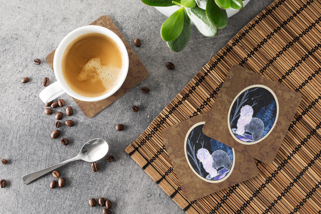 Starry Night Old English Sheepdog Foam Coasters Set of 4 Cup Coasters for Indoor Outdoor, Tabletop Protection, Anti Slip, Mouse pad Material