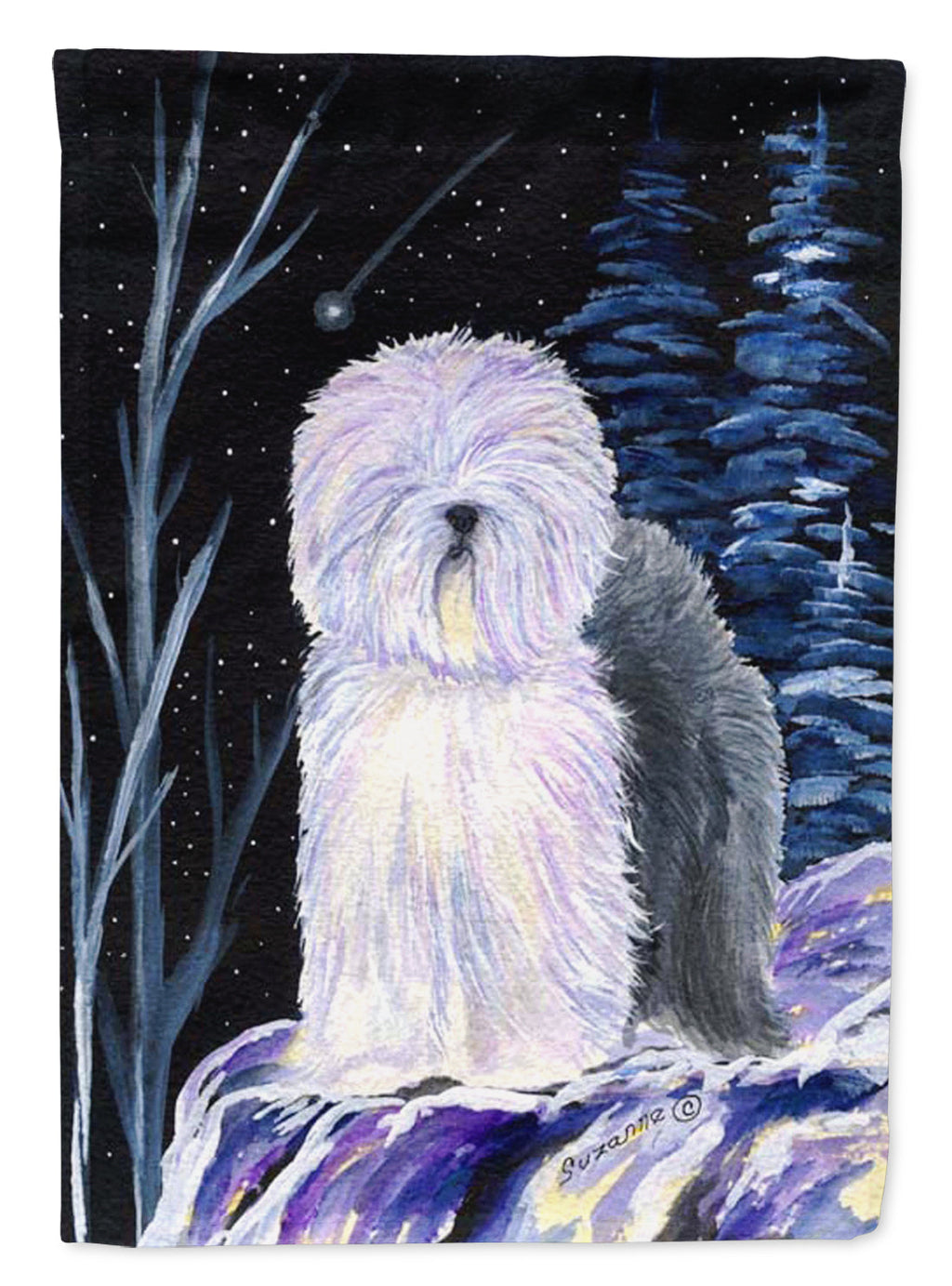 Starry Night Old English Sheepdog Garden Flag Mailbox Decorative Yard Banner Outside Patio Artwork for Flower Beds, Garden Size, Multicolor