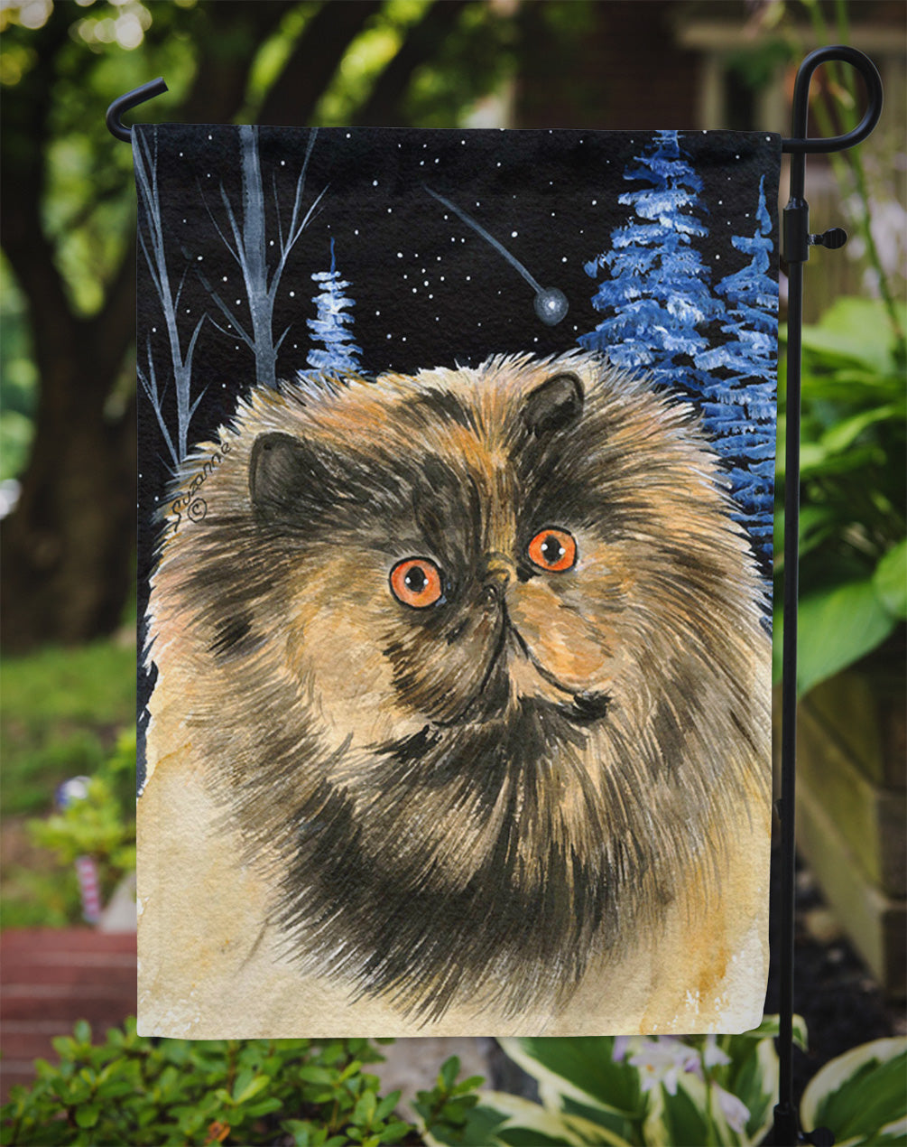 Starry Night Cat - Persian Garden Flag Mailbox Decorative Yard Banner Outside Patio Artwork for Flower Beds, Garden Size, Multicolor