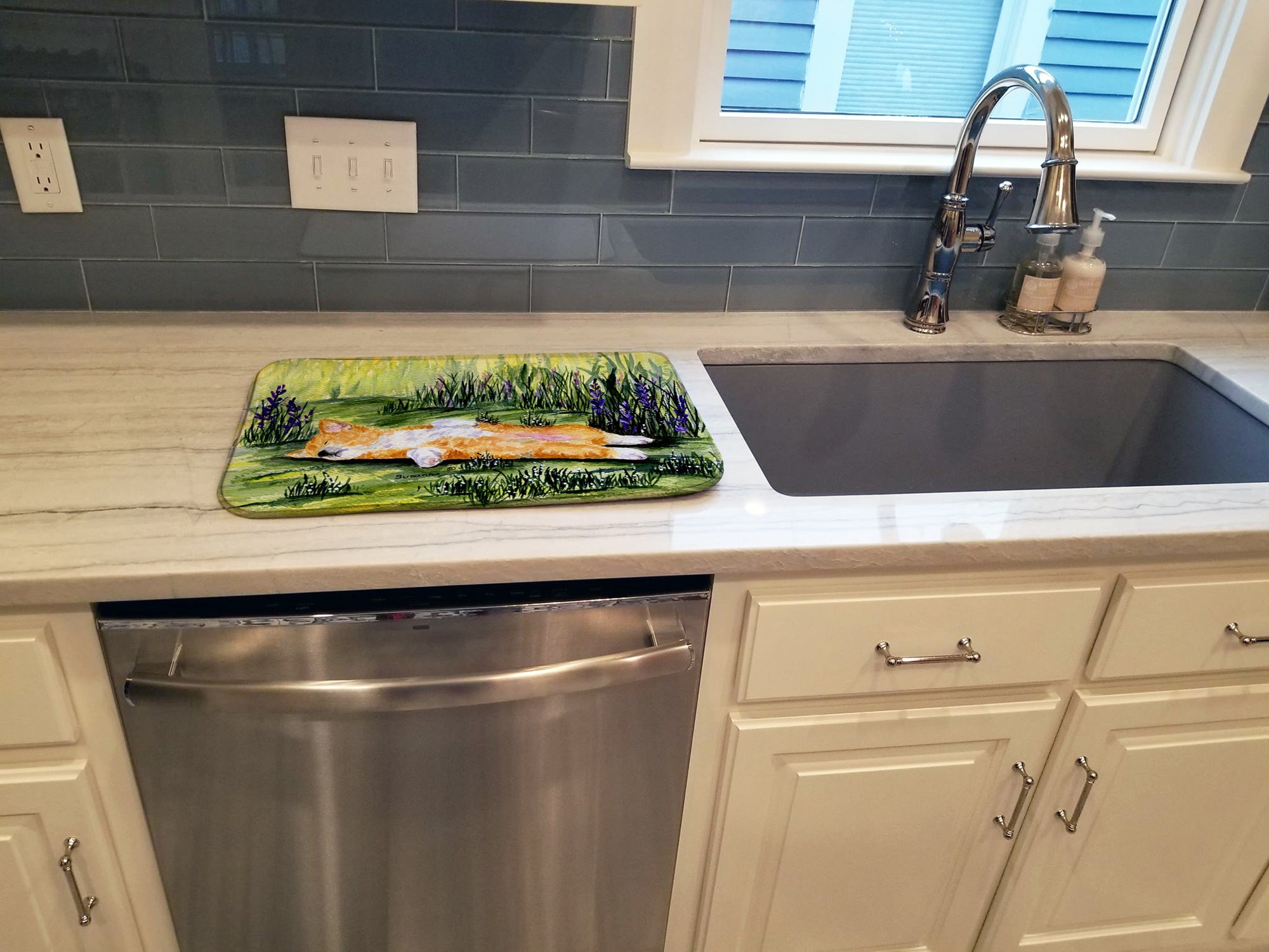 Corgi Dish Drying Mat Absorbent Dish Drying Mat Pad for Kitchen Counter Dish Drainer Mat for Countertop, 14 x 21", Multicolor