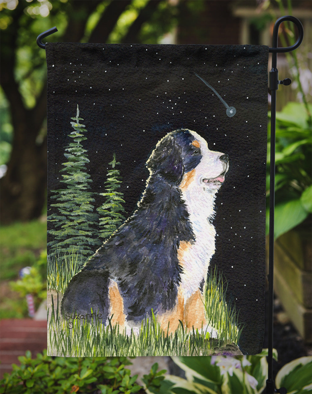 Starry Night Bernese Mountain Dog Garden Flag Mailbox Decorative Yard Banner Outside Patio Artwork for Flower Beds, Garden Size, Multicolor