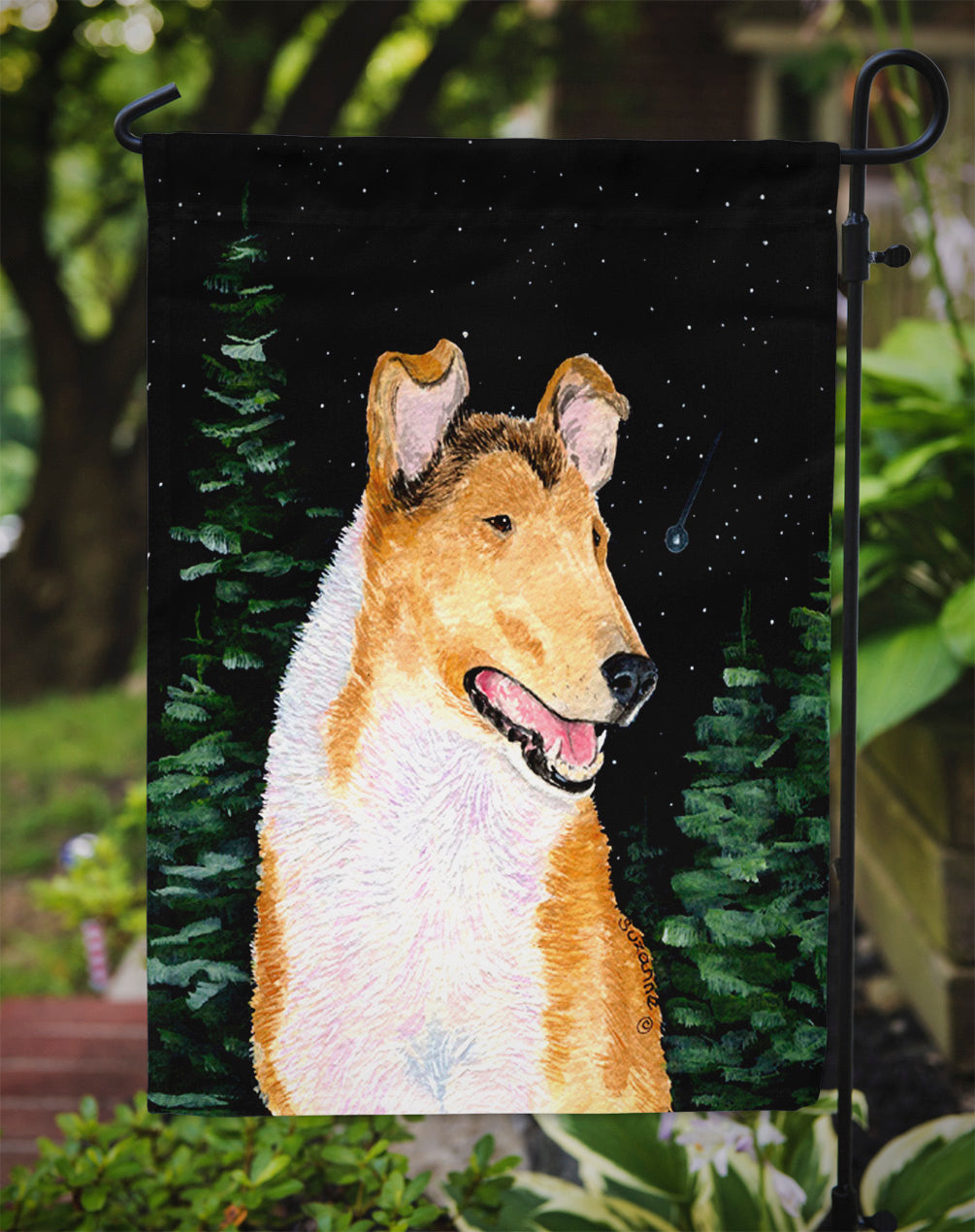 Starry Night Collie Smooth Garden Flag Mailbox Decorative Yard Banner Outside Patio Artwork for Flower Beds, Garden Size, Multicolor
