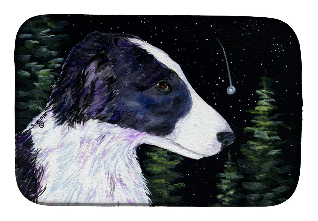 Starry Night Border Collie Dish Drying Mat Absorbent Dish Drying Mat Pad for Kitchen Counter Dish Drainer Mat for Countertop, 14 x 21", Multicolor
