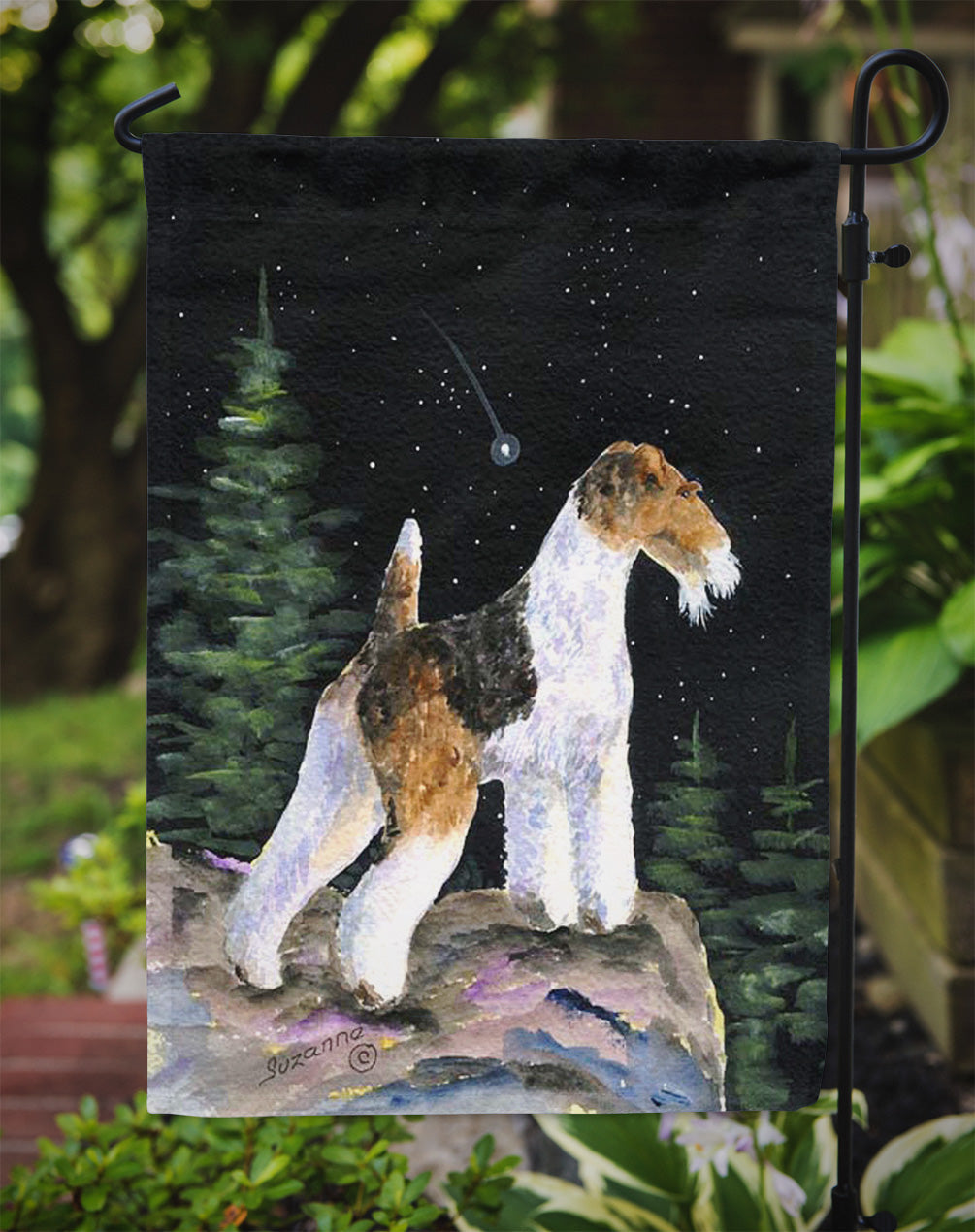 Starry Night Fox Terrier Garden Flag Mailbox Decorative Yard Banner Outside Patio Artwork for Flower Beds, Garden Size, Multicolor