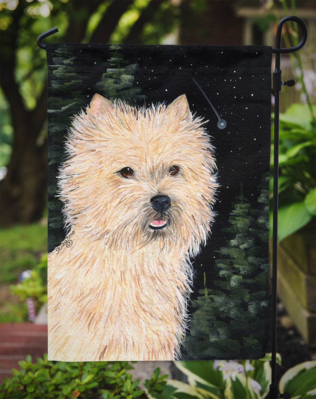 Starry Night Cairn Terrier Garden Flag Mailbox Decorative Yard Banner Outside Patio Artwork for Flower Beds, Garden Size, Multicolor