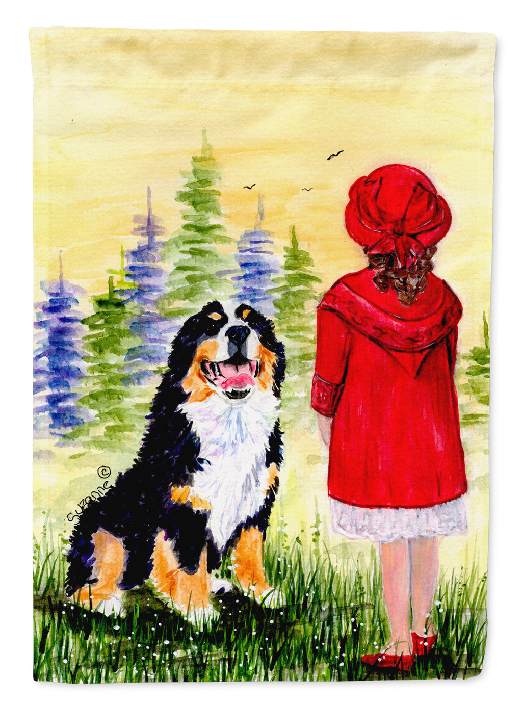Little Girl with her Bernese Mountain Dog Garden Flag Mailbox Decorative Yard Banner Outside Patio Artwork for Flower Beds, Garden Size, Multicolor