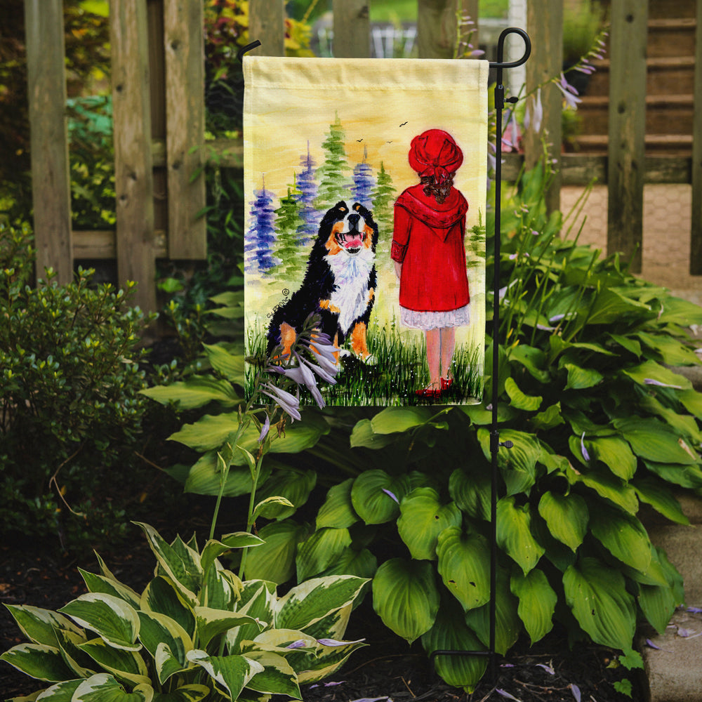 Little Girl with her Bernese Mountain Dog Garden Flag Mailbox Decorative Yard Banner Outside Patio Artwork for Flower Beds, Garden Size, Multicolor