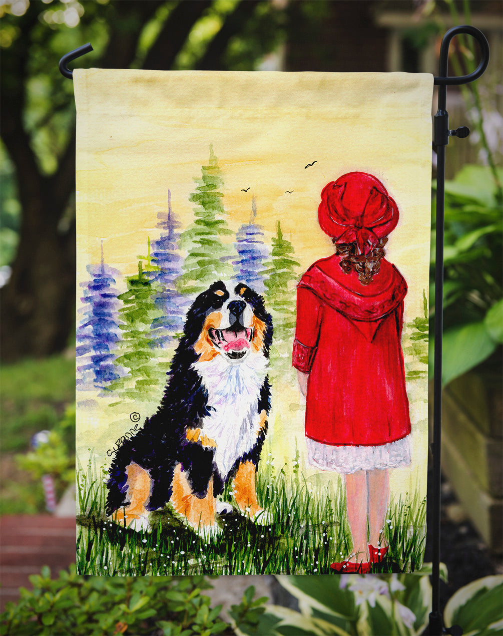 Little Girl with her Bernese Mountain Dog Garden Flag Mailbox Decorative Yard Banner Outside Patio Artwork for Flower Beds, Garden Size, Multicolor