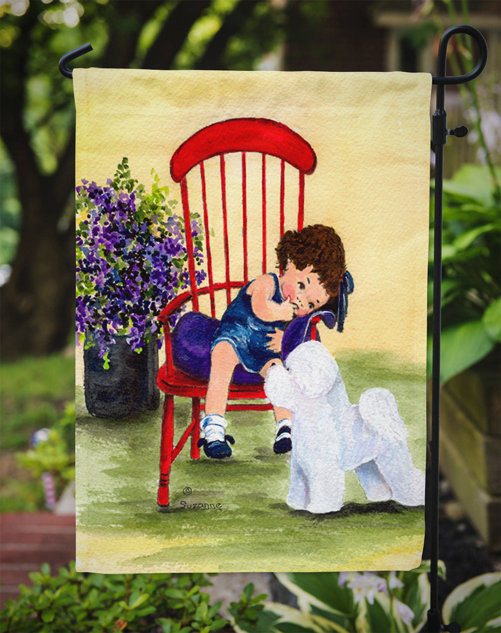 Little Girl with her Bichon Frise Garden Flag Mailbox Decorative Yard Banner Outside Patio Artwork for Flower Beds, Garden Size, Multicolor